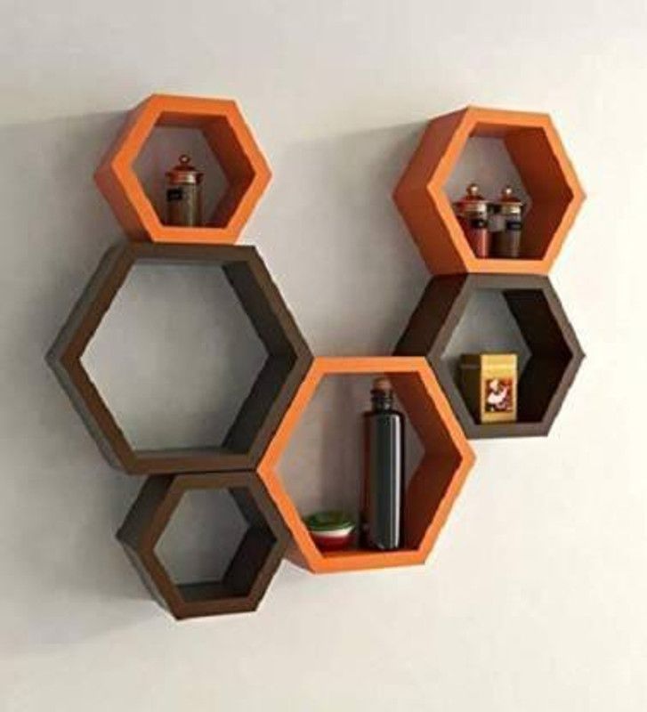 ANB Enterprises MDF (Medium Density Fiber) Wall Shelf  (Number of Shelves - 6, Brown)
