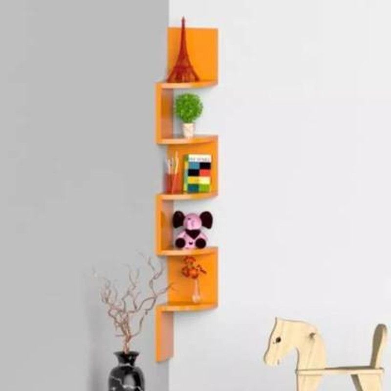 ANB Enterprises Wall shelf zig zeg shelves wall corner decorative living room bed room MDF (Medium Density Fiber) Wall Shelf  (Number of Shelves - 5, Orange)