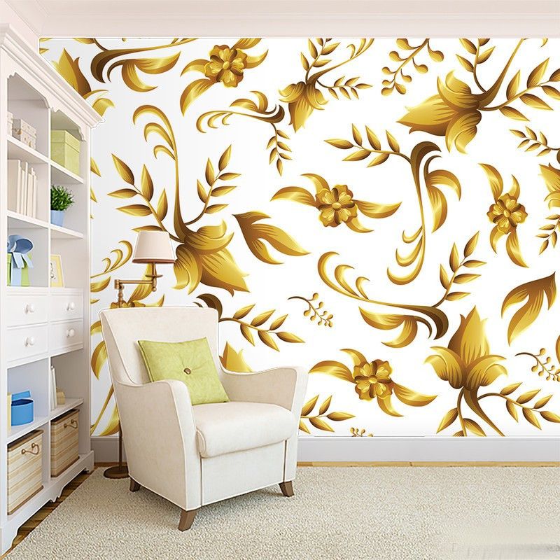 decorative india Floral & Botanical Gold, White Wallpaper  (325 cm x 40 cm)