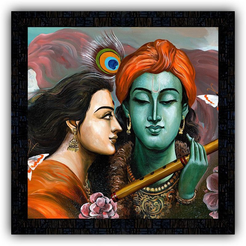 Poster N Frames framed poster of Radha Krishna-4278 Digital Reprint 14 inch x 14 inch Painting  (With Frame)