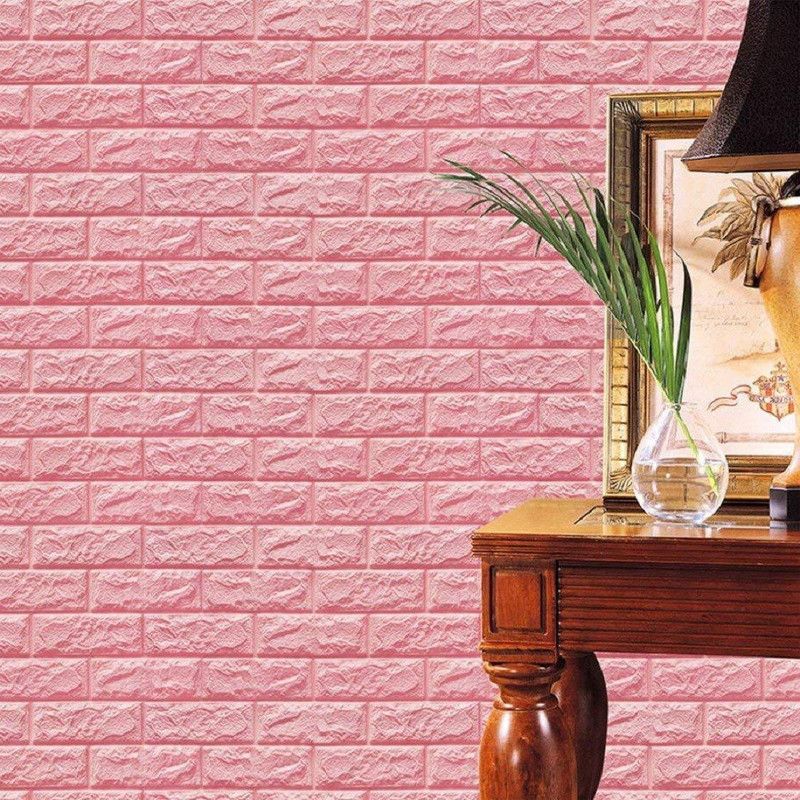 SkyWalls 77 cm Light Pink 3D Brick_1 Self Adhesive Sticker  (Pack of 1)