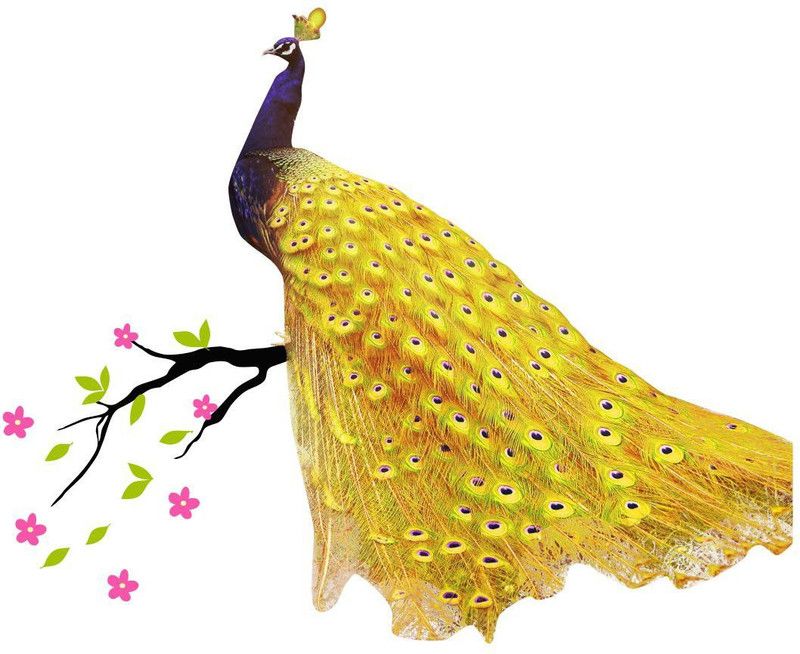 decor kraft 58 cm Golden Peacock Design Wall Sticker Self Adhesive Sticker  (Pack of 1)