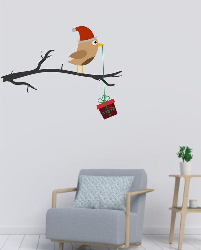 Byte Studio 65 cm Bird on a tree branch multicolor pvc vinyl wall sticker Self Adhesive Sticker  (Pack of 1)