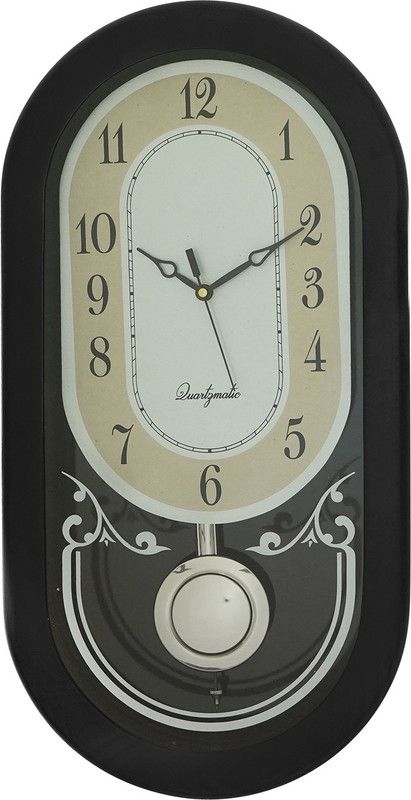 Indiana Craft Analog 46 cm X 24 cm Wall Clock  (Black, With Glass, Pendulum)