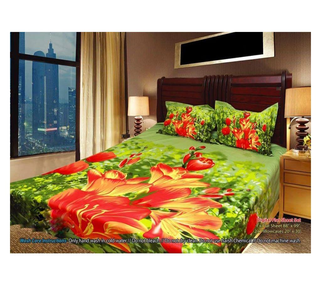 Panel Bedsheet- Green wIth Flower - ANJ