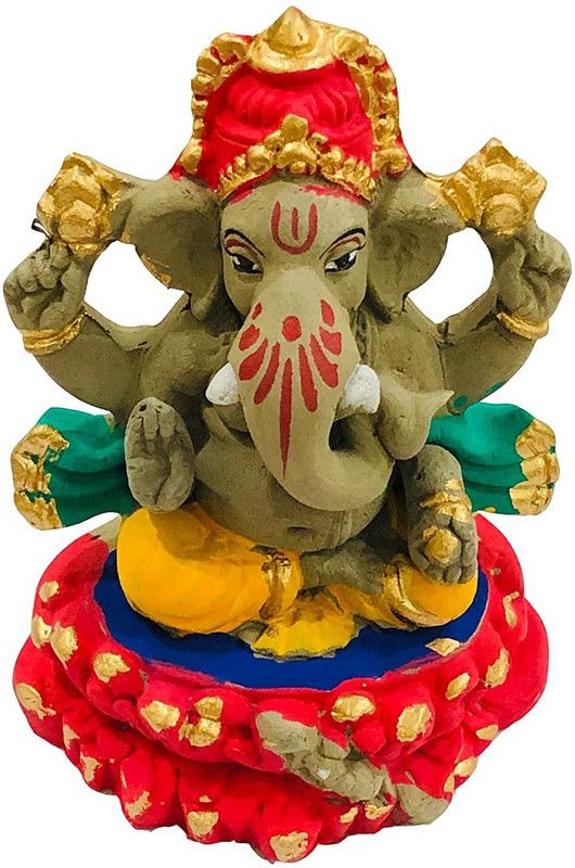 TobbDecor Eco Friendly Ganpati Murti Matti Ganesha Biodegradable Ganesha (Size : 4 Inches) Decorative Showpiece - 20.5 cm  (Clay, Multicolor)