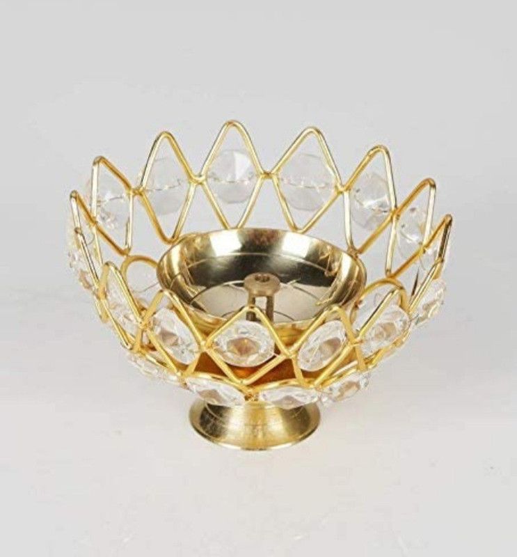 Riddhi Craft Crystal Lotus Shape Brass Bowl Diya Brass Table Diya  (Height: 5 inch)