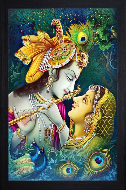 saf Radha krishna Ink 20 inch x 14 inch Painting  (With Frame)