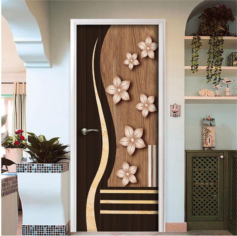 Creative Print Solution 198.12 cm Swipe creation with wooden flower designs door sticker for door Self Adhesive Sticker  (Pack of 1)