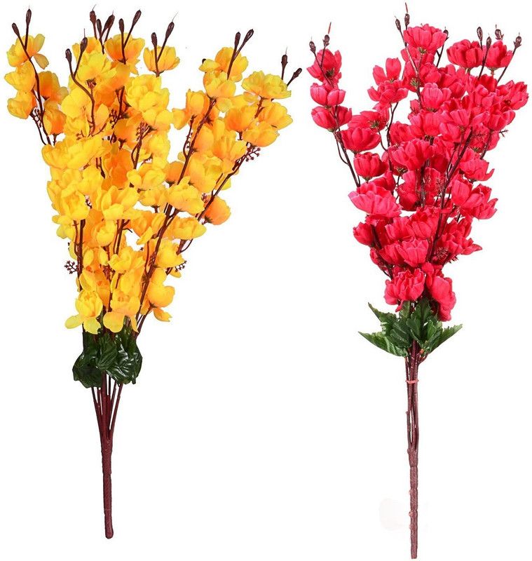 KOONIV Yellow, Red Orchids Artificial Flower  (22 inch, Pack of 2, Flower Bunch)