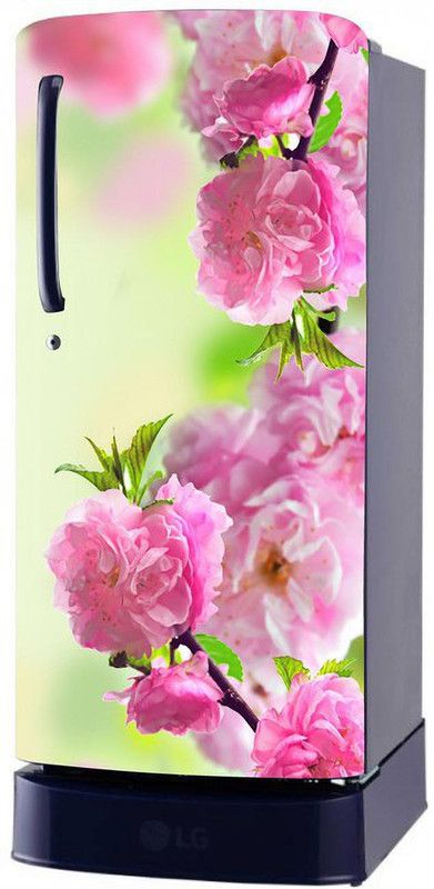 K2A Decor 60 cm Beautifull Decorative Pink Flower Fridge Sticker (Multicolor Vinyl 120x60) Self Adhesive Sticker  (Pack of 1)