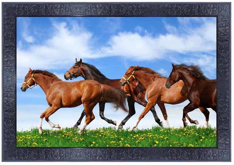 pnf Vastu Horse Frames Wood Photo Frames with Acrylic Sheet (Glass)7950- Digital Reprint 10 inch x 14 inch Painting  (With Frame)