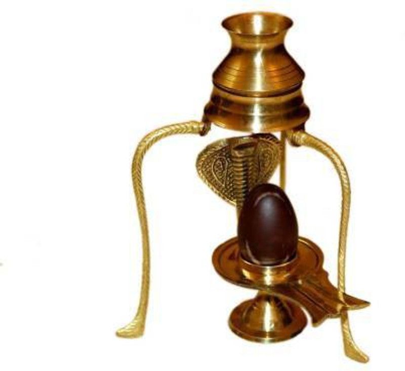 Shv Narmadeshwar Shiva Ling / Shivling with Brass Jalahari Yoni, Plate Brass1 Decorative Showpiece - 12 cm  (Brass, Gold)