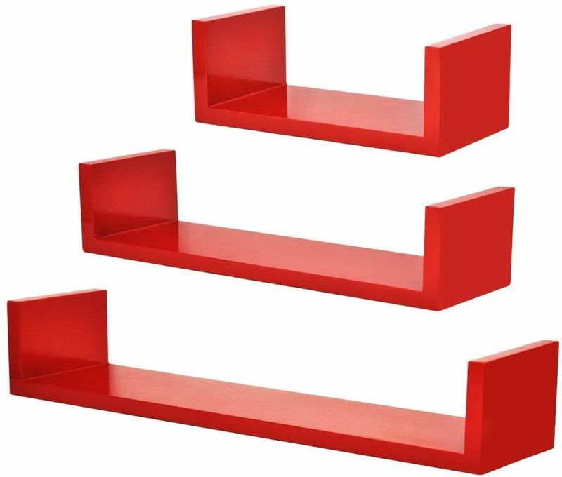 THE BELIEVERS CHOICE MDF U Shape Wall Shelves for Living Room Floating Shelf RED MDF (Medium Density Fiber) Wall Shelf  (Number of Shelves - 3, Red)