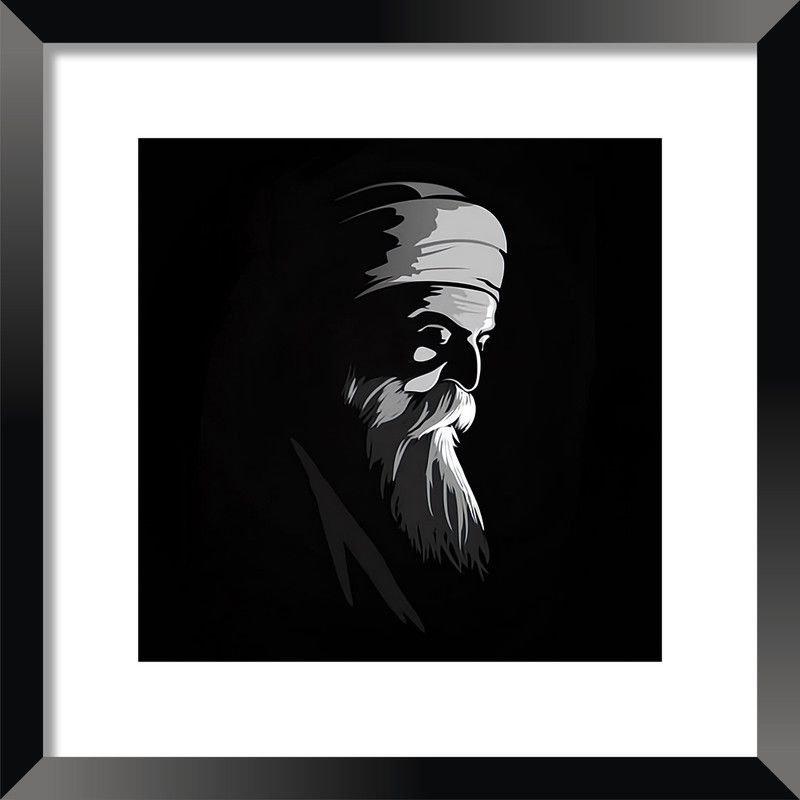 DBrush Guru Nanak Dev ji Photo Framed Laminated Uv Coated Blessing Wall Artwork Decor Digital Reprint 16 inch x 16 inch Painting  (With Frame)