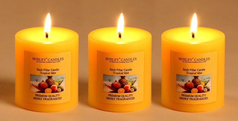 Hosley Set of 3 Tropical Mist 3Inchs Pillar Candles Candle  (Yellow, Pack of 3)