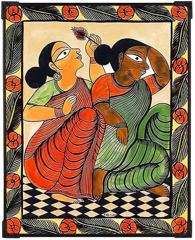 FURNATO | JAMINI ROY Painting Collection – Two Women - MDF579 Digital Reprint 15 inch x 12 inch Painting  (With Frame)