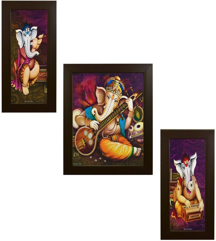 ALLURE Lord Ganesha Digital Reprint 13.5 inch x 10.5 inch Painting  (With Frame, Pack of 3)