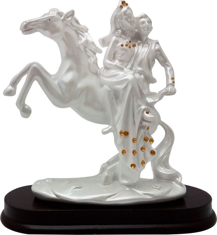 ART N HUB Valentine Romantic Horse Riding Love couple Statue - Handicraft Decorative Home Interior & Table Décor Figurine / Marriage Wedding Anniversary Gift item Decorative Showpiece - 16 cm  (Earthenware, White)