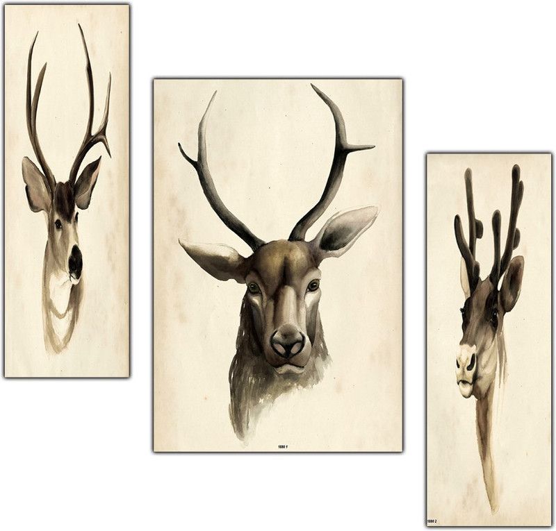pnf Deer Art Set of 3 MDF Panel-1880- Digital Reprint 12 inch x 18 inch Painting  (Without Frame, Pack of 3)