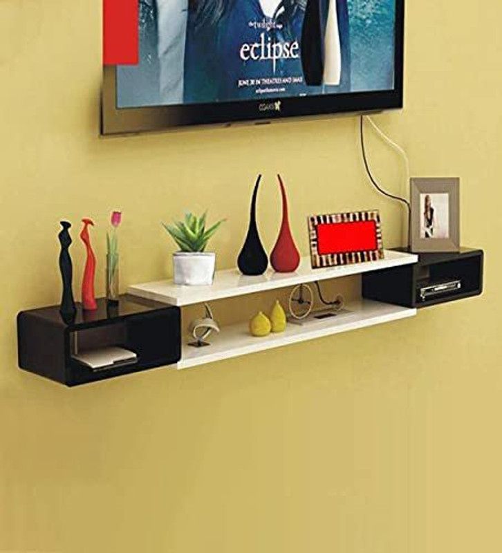 UNIQUE CRAFT HOUSE MDF Wall Mount TV Entertainment Unit Shelf For Home and Living Decor - Black & White MDF (Medium Density Fiber), Wooden Wall Shelf  (Number of Shelves - 4, Black, White)