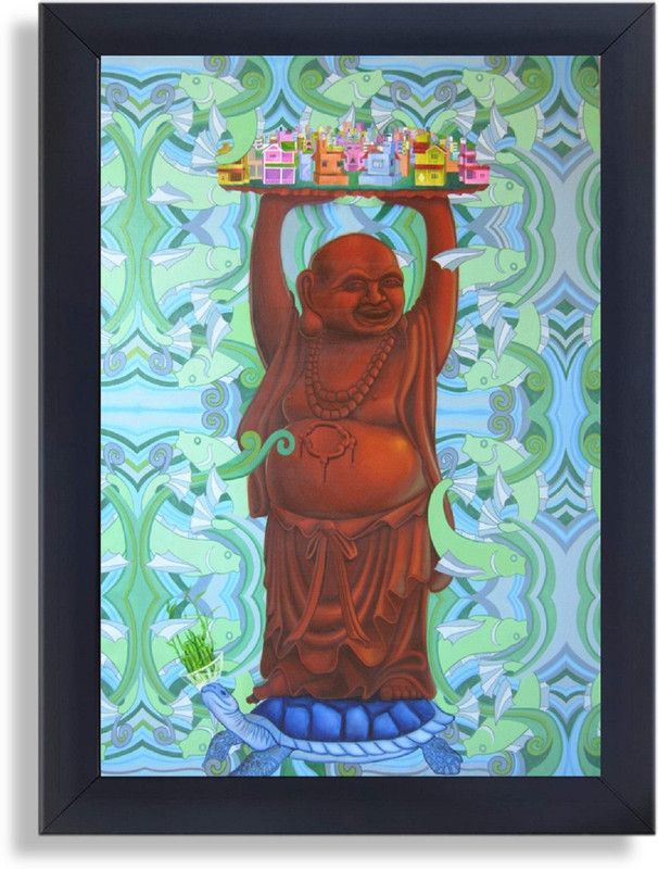 Via del Corso Via del Corso Premium Laughing Buddha Vastu Frame Digital Reprint 18 inch x 12 inch Painting  (With Frame)