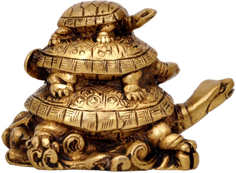 Aesthetic Decors Tortoise Family Paper Weight Decorative Showpiece - 10.2 cm  (Polyresin, Gold)