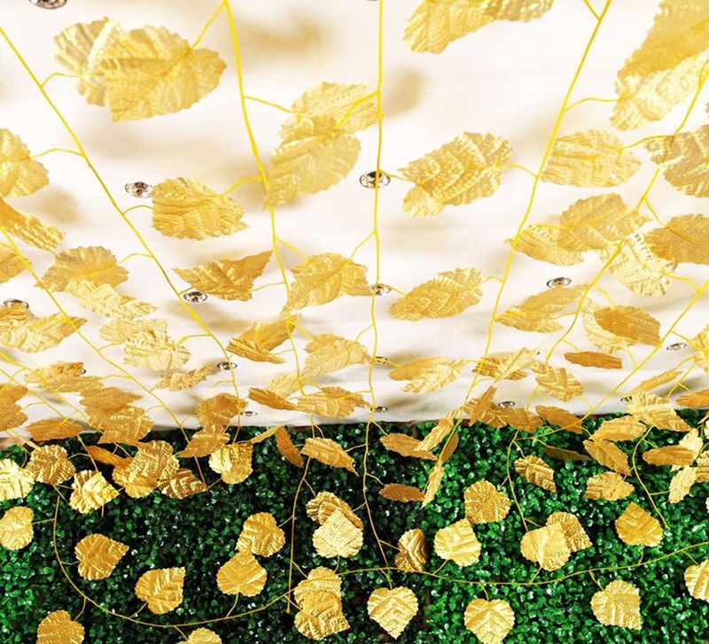 Siddhivinayak Artificial Garland Money Plant and Maple Leaf Creeper Pack of (12 Gold) Gold Magnolia Artificial Flower  (72 inch, Pack of 12, Vine & Creepers)