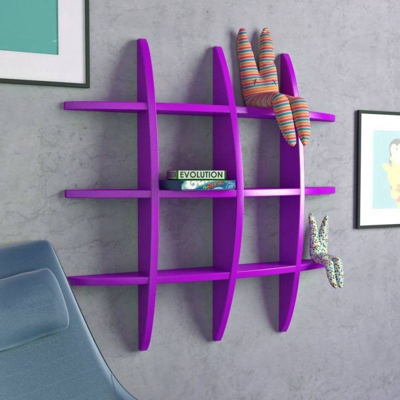 ONLINECRAFTS wooden T rack shelf purple Wooden Wall Shelf  (Number of Shelves - 12, Purple, Purple)