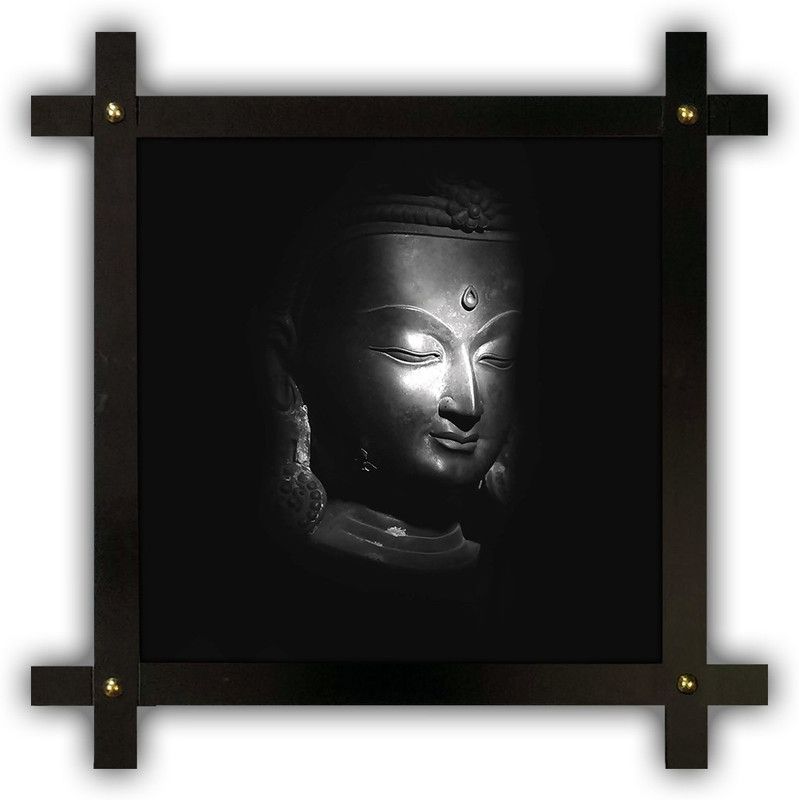 Poster N Frames Cross Wooden Frame Hand-Crafted with photo of Buddha 13683-Crossframe Digital Reprint 16.5 inch x 16.5 inch Painting  (With Frame)