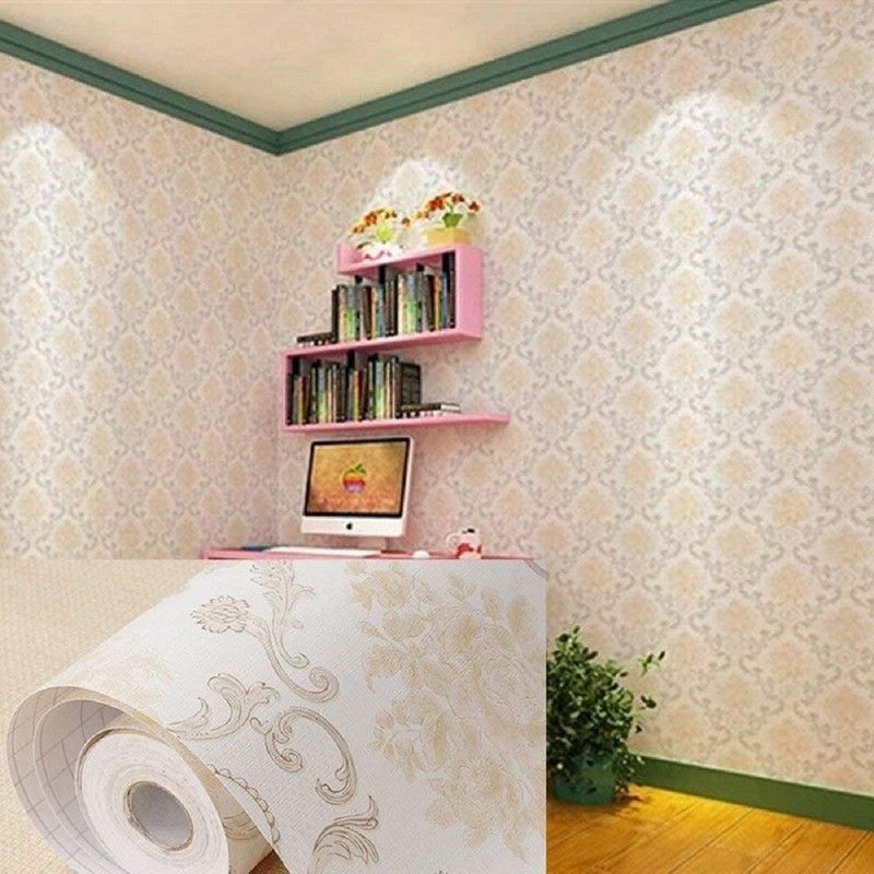 HR Trendz Floral & Botanical White, Gold Wallpaper  (500 cm x 40 cm)