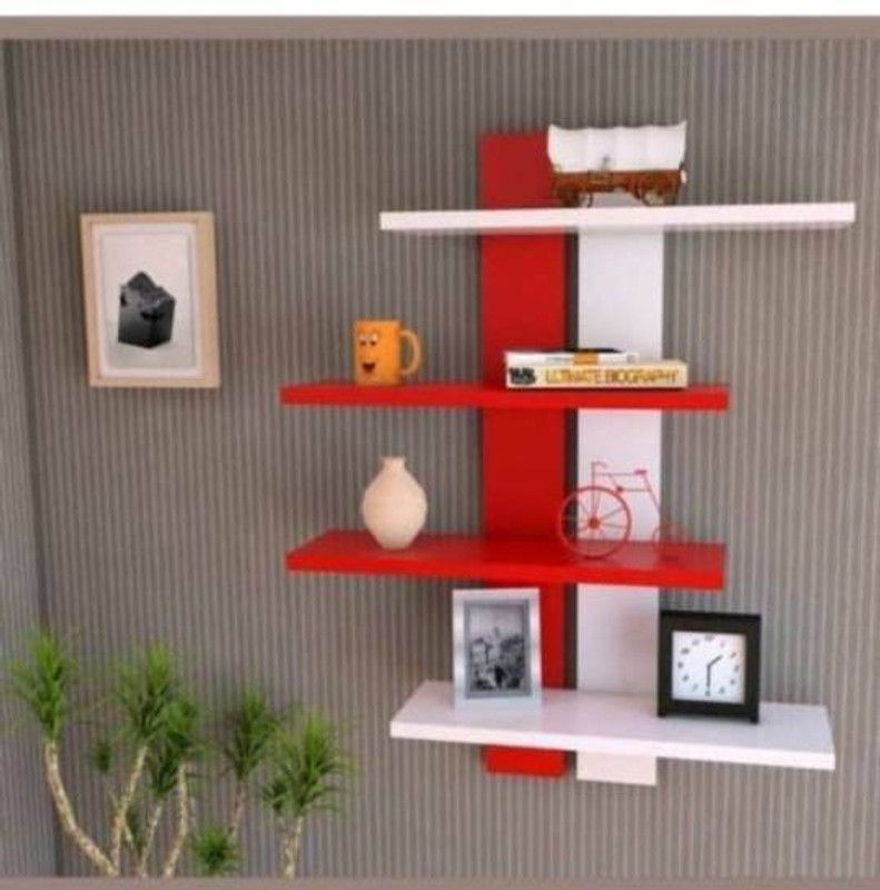 afsradecoration as81 Wooden Wall Shelf  (Number of Shelves - 4, White, Red)