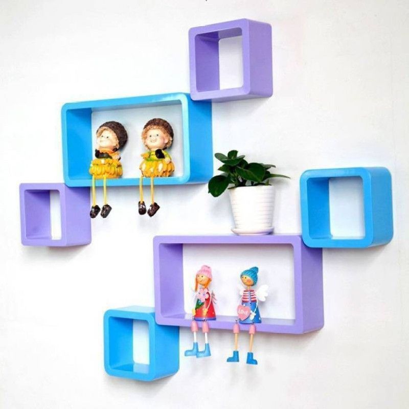 ONLINECRAFTS wooden wall shelf Wooden Wall Shelf  (Number of Shelves - 6, Purple, Blue)