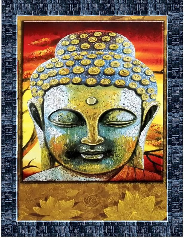 LiveArts Lord Gautam Buddha Digital Reprint 13.5 inch x 10.5 inch Painting  (With Frame)