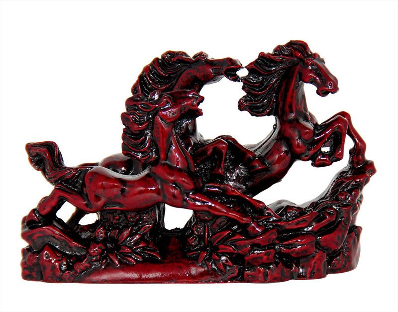 Vashoppee Vastu / Feng Shui / Three Running Horses For Victory Decorative Showpiece - 10 cm  (Polyresin, Red)