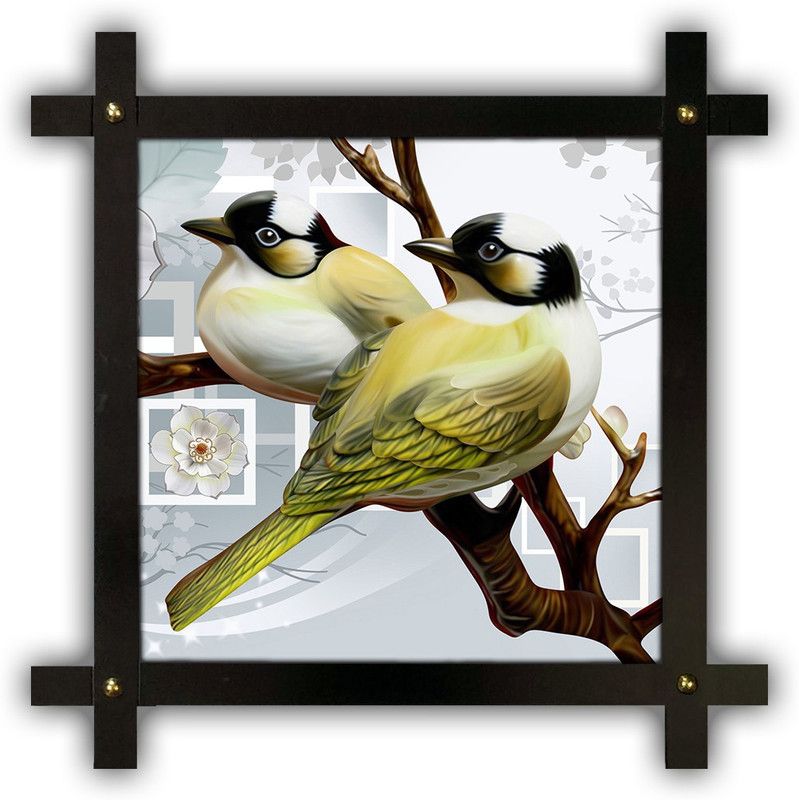 Poster N Frames Cross Wooden Frame Hand-Crafted with photo of birds 18135- crossframe Digital Reprint 16.5 inch x 16.5 inch Painting  (With Frame)