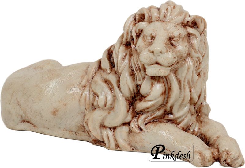 Pinkdesh Lion Statue Collectible Figurine Craft Furnishing for Home Living Room Decor Decorative Showpiece - 9 cm  (Polyresin, Beige)