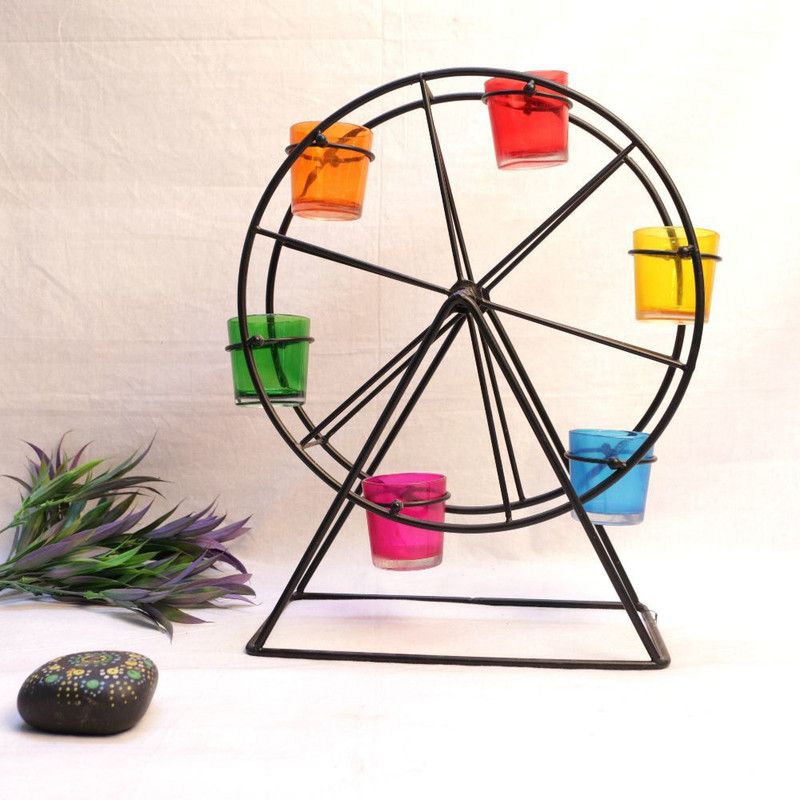 VERAC Jhula Swing Glass T-Light Decorative Showpiece Decorative Showpiece - 37.5 cm  (Metal, Multicolor)