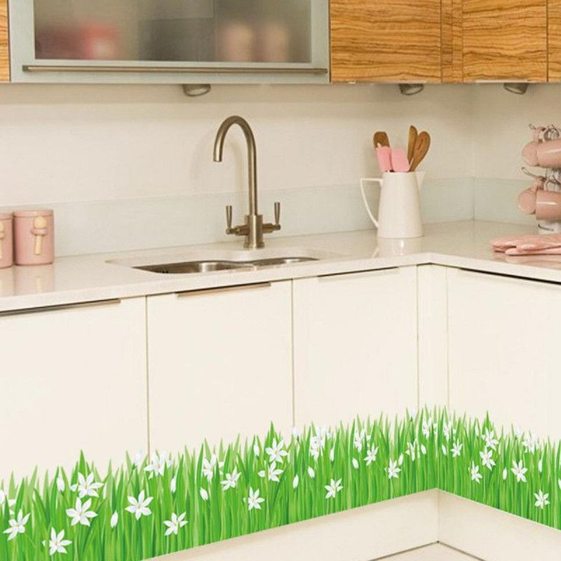 Indian Royals 25 cm PVC Vinyl Green Grass Cute Little Flowers Wall Sticker (70 CM X 50 CM) Self Adhesive Sticker  (Pack of 1)