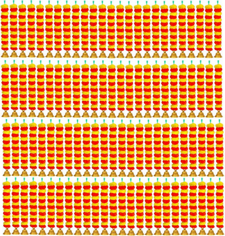 iHandikart Artificial Marigold Flowers Door Hanging Garland Color Light & Dark Orange Multicolor Marigold Artificial Flower  (30 inch, Pack of 100, Garlands)