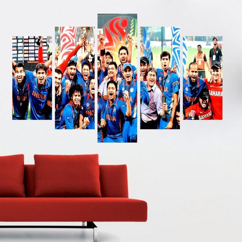 Saiii Designs 79 cm India Team Five Piece Poster wall Covering Area-(W 79 X H 49) Self Adhesive Sticker  (Pack of 5)
