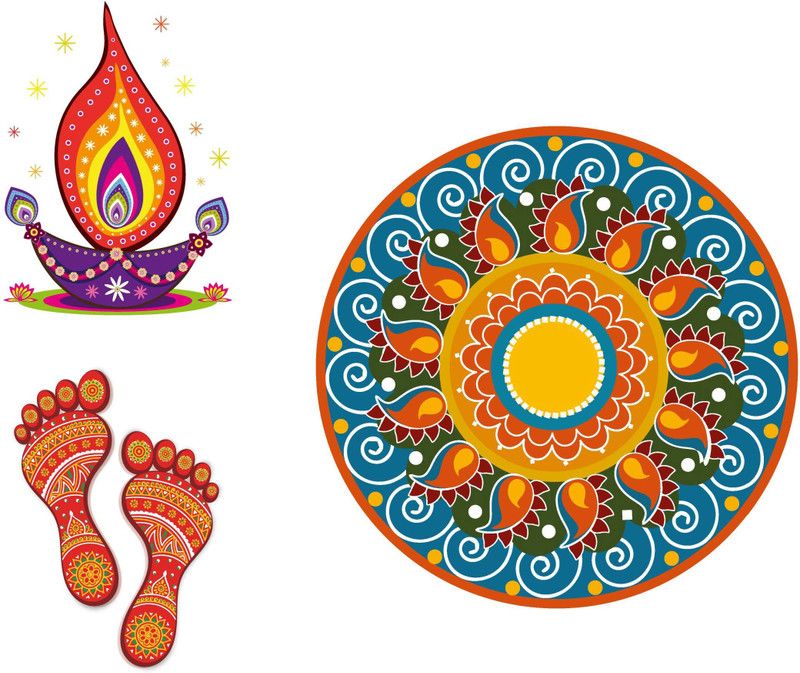 AY FASHION 76.2 cm Rangoli Sticker Self Adhesive Sticker  (Pack of 3)
