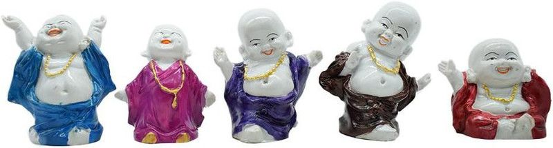 Puja N Pujari Buddha Idols Set of 5 Playing Musical Instruments Showpiece Figurines for Home Decor Decorative Showpiece - 11 cm  (Polyresin, Multicolor)