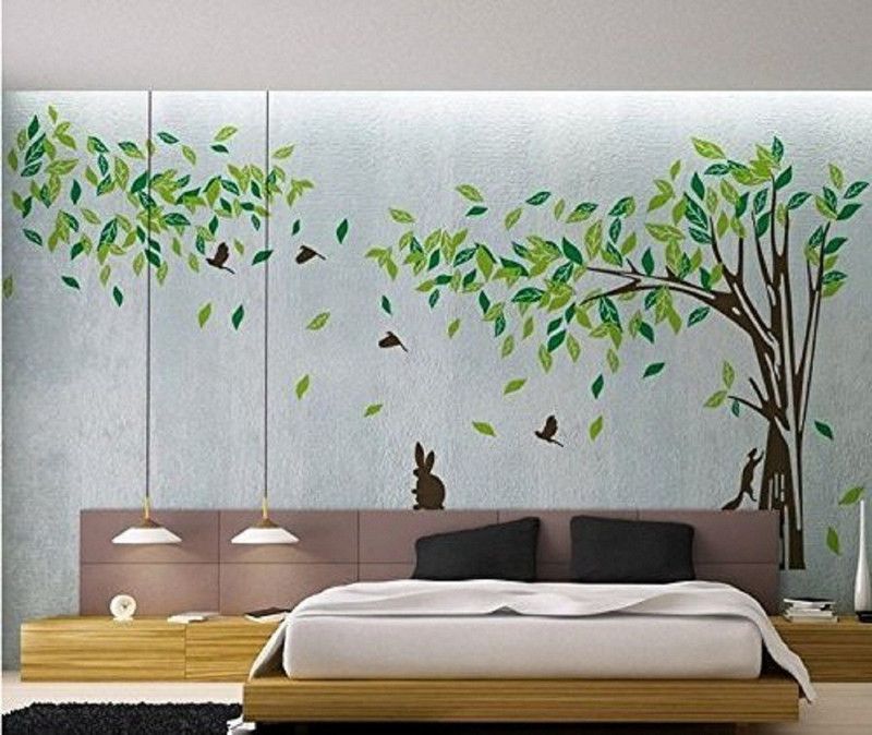 Asmi Collections 360 cm Beautiful Large Tree Birds Squirrel Rabbit (12 Feet(W)*6.5 Feet(H)) Removable Sticker  (Pack of 1)