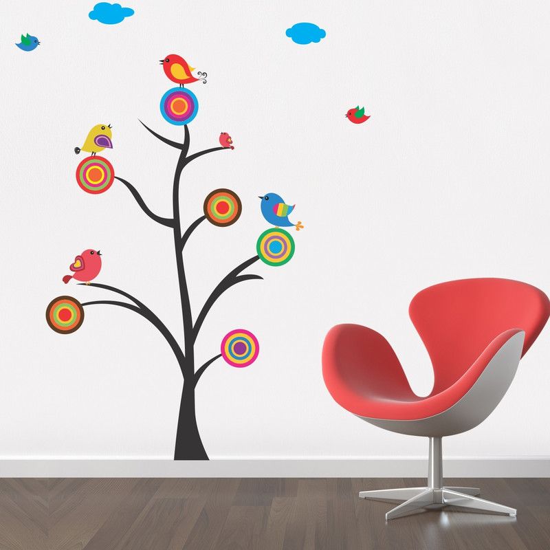 StickMe 85 cm Colourful Birds on a Tree Branch Wall Sticker - SM1015 Self Adhesive Sticker  (Pack of 1)