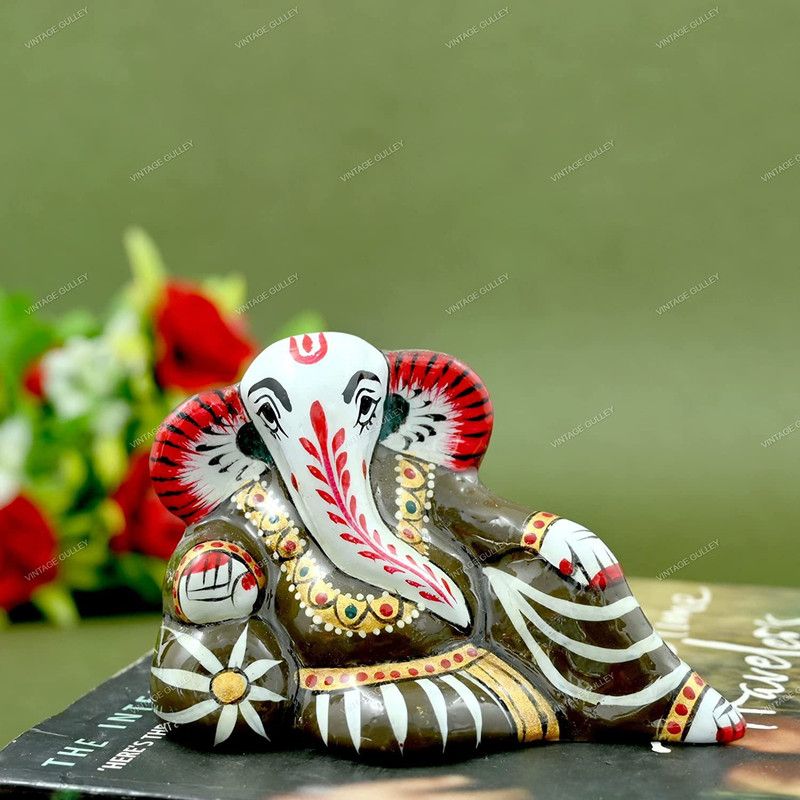 vintage gulley Metal Resting Ganesha Idol Decorative Showpiece - 5.5 cm  (Metal, Brown)
