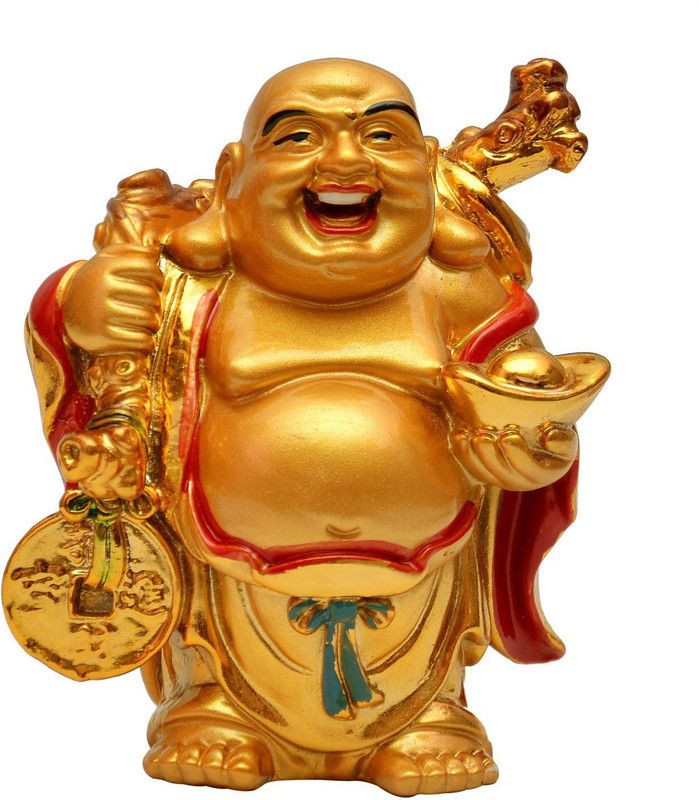 Vastu Art Vastu / Feng Shui / Laughing Buddha For Wealth And Happiness Decorative Showpiece - 9 cm  (Polyresin, Gold)