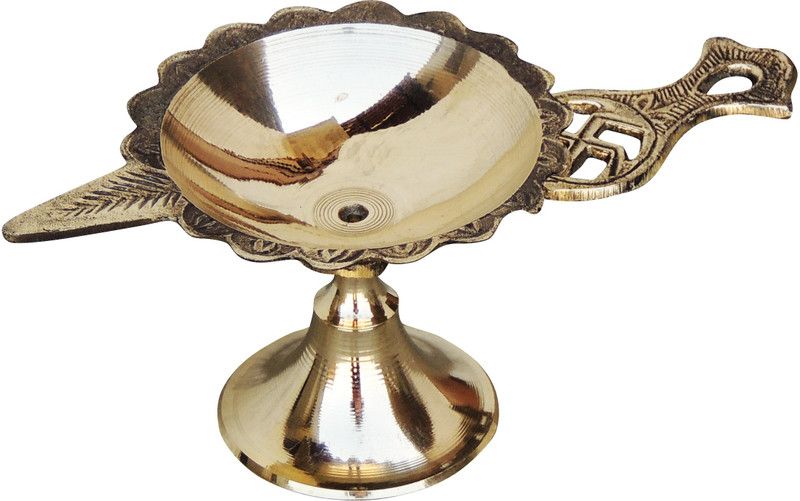 Brass Gift Center Brass Table Decor Oil Lamp Deepak With Natural Brass Finish Brass Table Diya Set  (Height: 2.4 inch)
