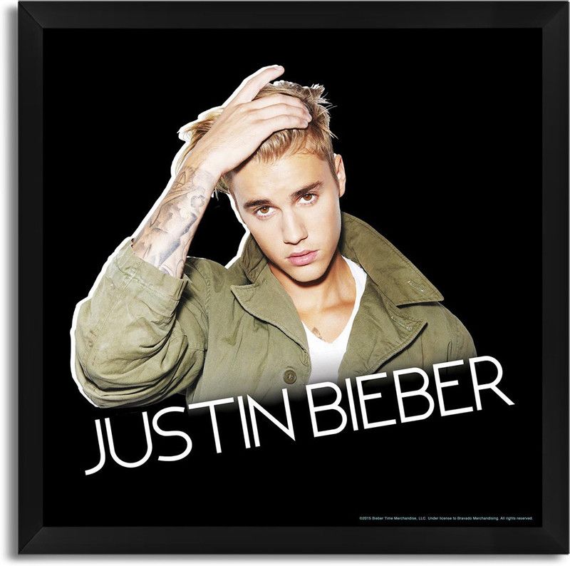 Justin Bieber Olive Jacket (Officially Licensed) Framed Paper Print  (13 inch X 13 inch, Framed)