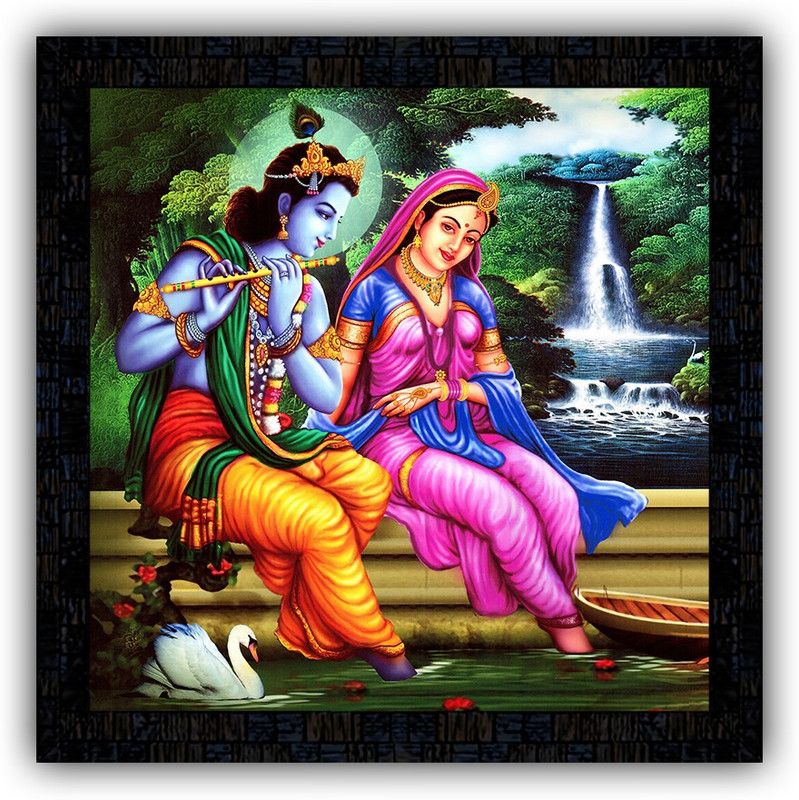 Poster N Frames framed poster of Radha Krishna-17542 Digital Reprint 14 inch x 14 inch Painting  (With Frame)